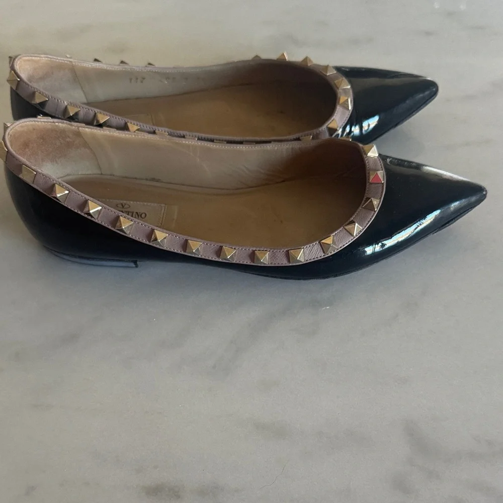 Valentino Black Patent Studded Flats